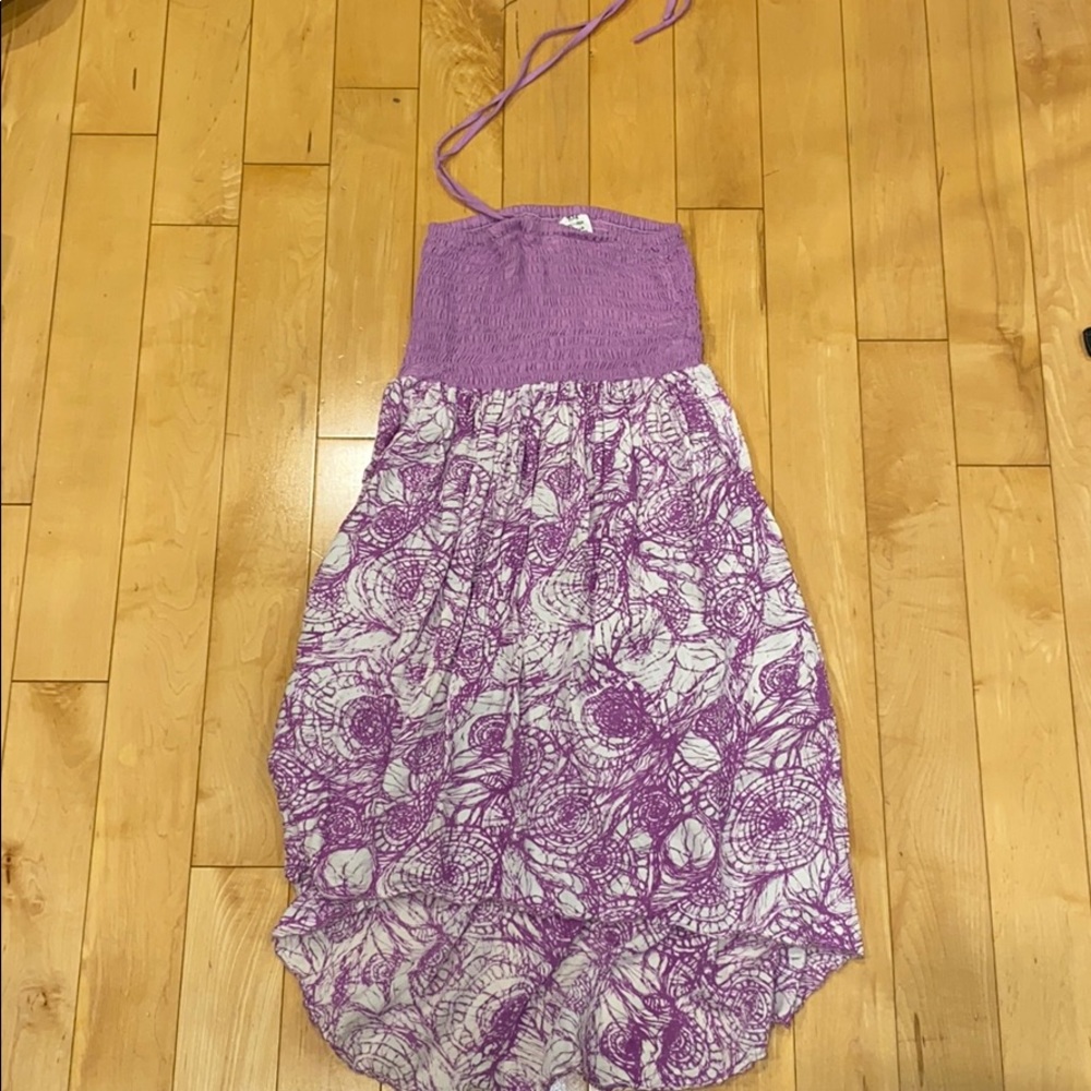 Purple and white patterned coverup/high-low dress